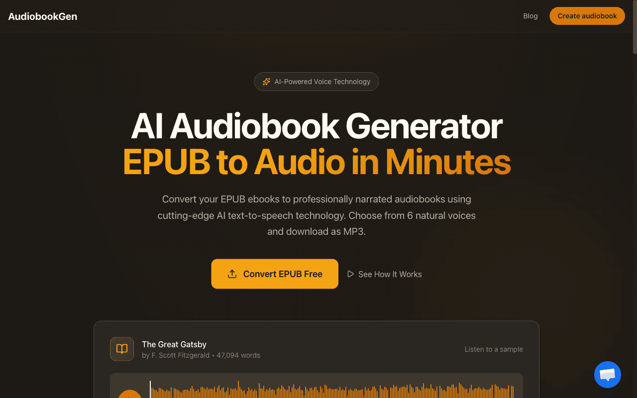 AudiobookGen — EPUB to narrated audiobook with natural voices