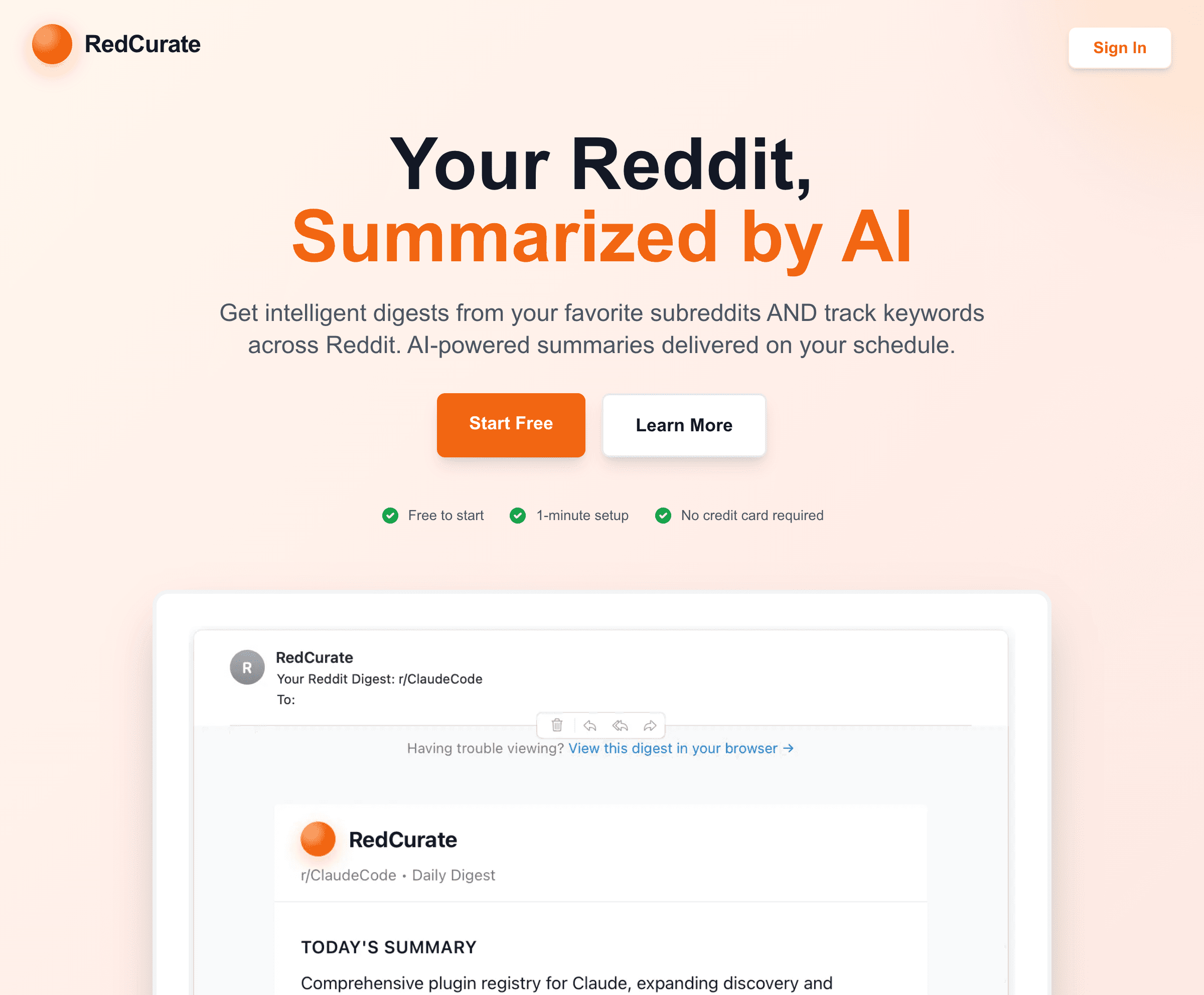 RedCurate — AI Reddit digests from tracked subreddit keywords